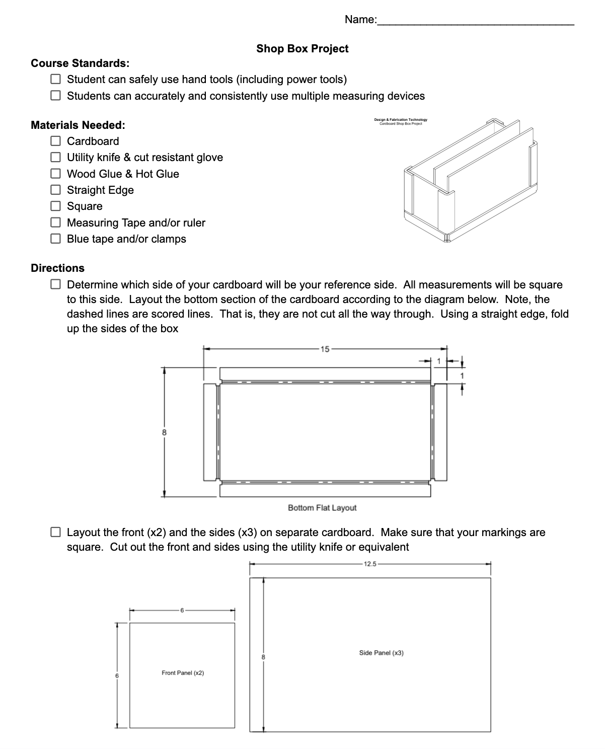 Project #1 - Cardboard Shop box (Digital Download)