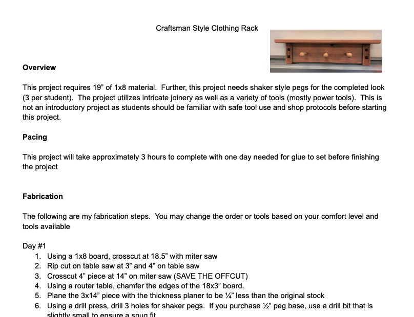 Craftsman Rack Project (Digital Files Available)
